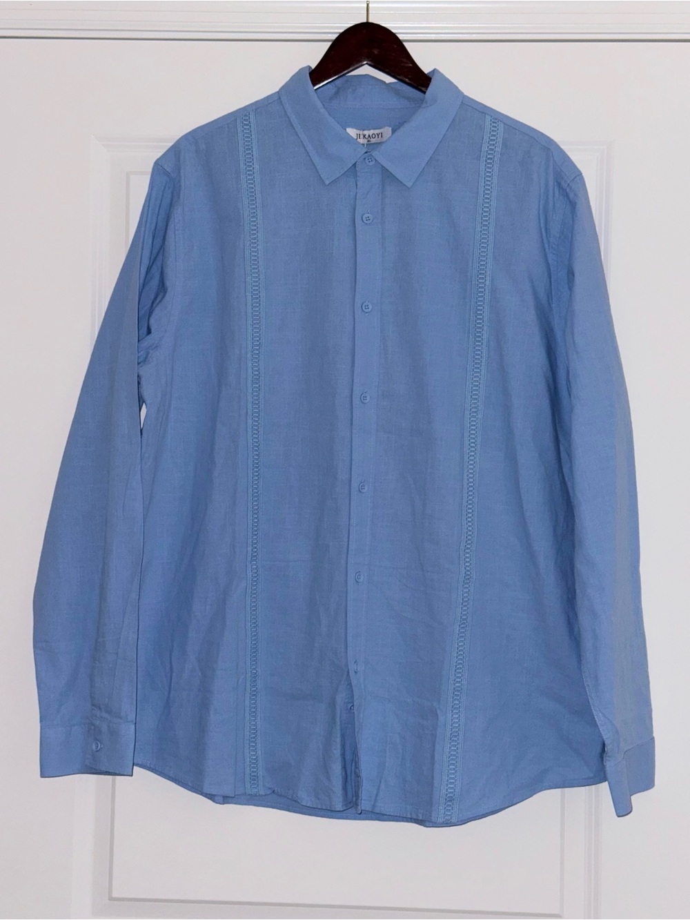 Jekaoyi Linen Shirt Mens XL Blue Palm Embroidered Button Up Summer Wear NWT